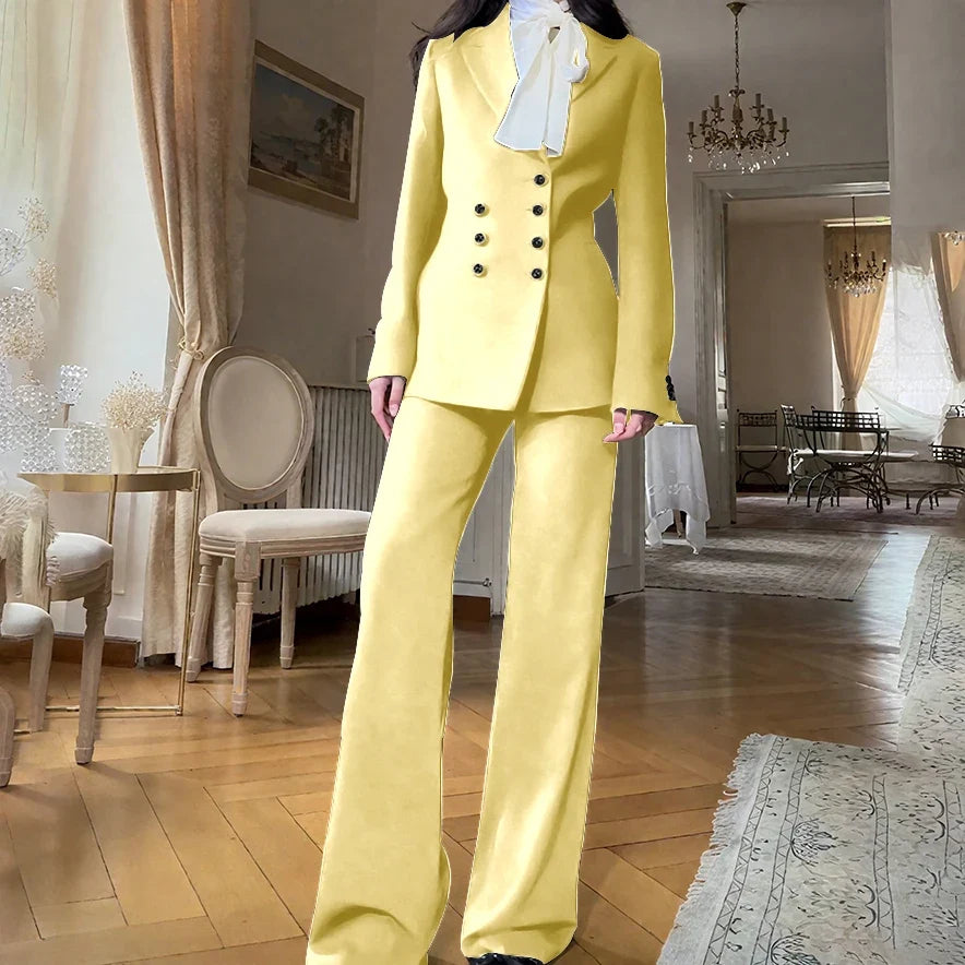 2025 New Women Casual Blazer Suit Set with Double-breasted Office Formal Pant Suit Separates Slim Fit Custom Made Traje de Mujer