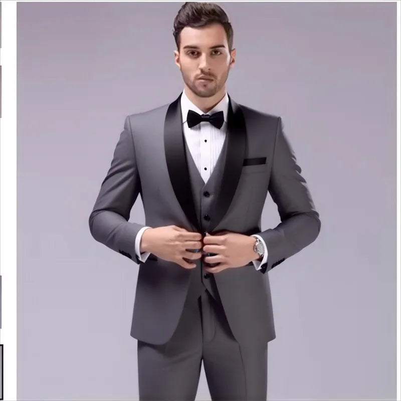 Costume 3 pièces de smoking multi-couleurs pour homme, revers châle noir, coupe ajustée, tenue formelle pour mariage, bal de promo et banquet