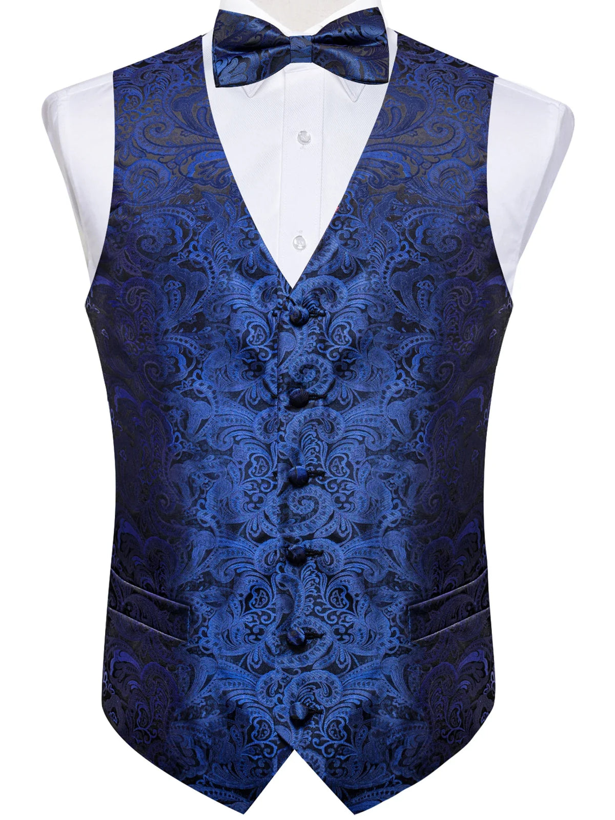 Men's Suit Vest Bow Tie Set – Formal Waistcoat with Necktie and Pocket Square for Weddings