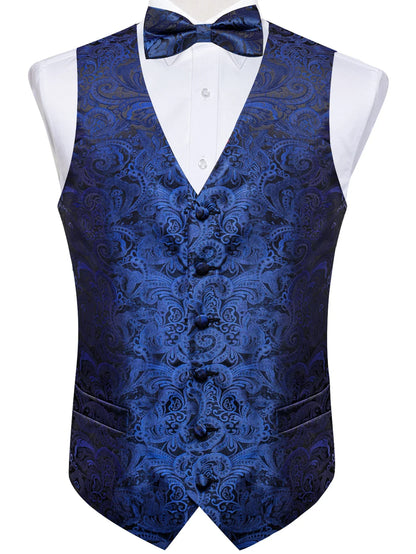 Men's Suit Vest Bow Tie Set – Formal Waistcoat with Necktie and Pocket Square for Weddings