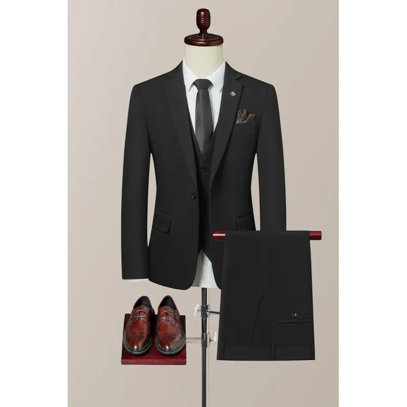 High-Quality Groom's Three-Piece Set Wedding Dress - Slim Fit British Style Business Casual Suit Vest Trousers for Men