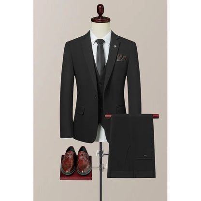 High-Quality Groom's Three-Piece Set Wedding Dress - Slim Fit British Style Business Casual Suit Vest Trousers for Men