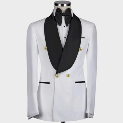 Men Suit 1 Piece White Double Button With Lapel Gold Button For Wedding Banquet Party Work Office Business Jacket