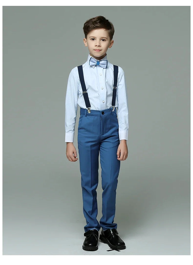 Boys Wedding Suit Baby Kids Vest Shirt Pants Bowtie 4PCS Photography Suit Child Birthday  Ceremony Costume Teenager School Set