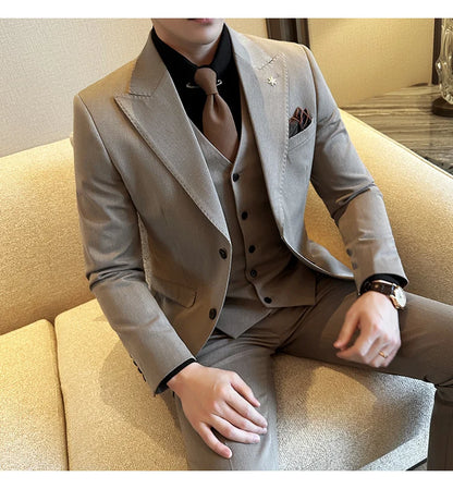 (Blazer + Vest + Trousers) 2024 New Men Formal Business Solid Suit 3 Pieces Set Italian Style Luxury Wedding Social Party Tuxedo