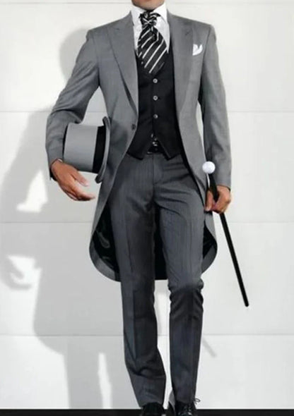 Mens Tuxedo Tailcoat Formal Dress Suits Swallow Tail Coat Black Male Jacket Vest Pants Party Wedding Dance Magic Performance