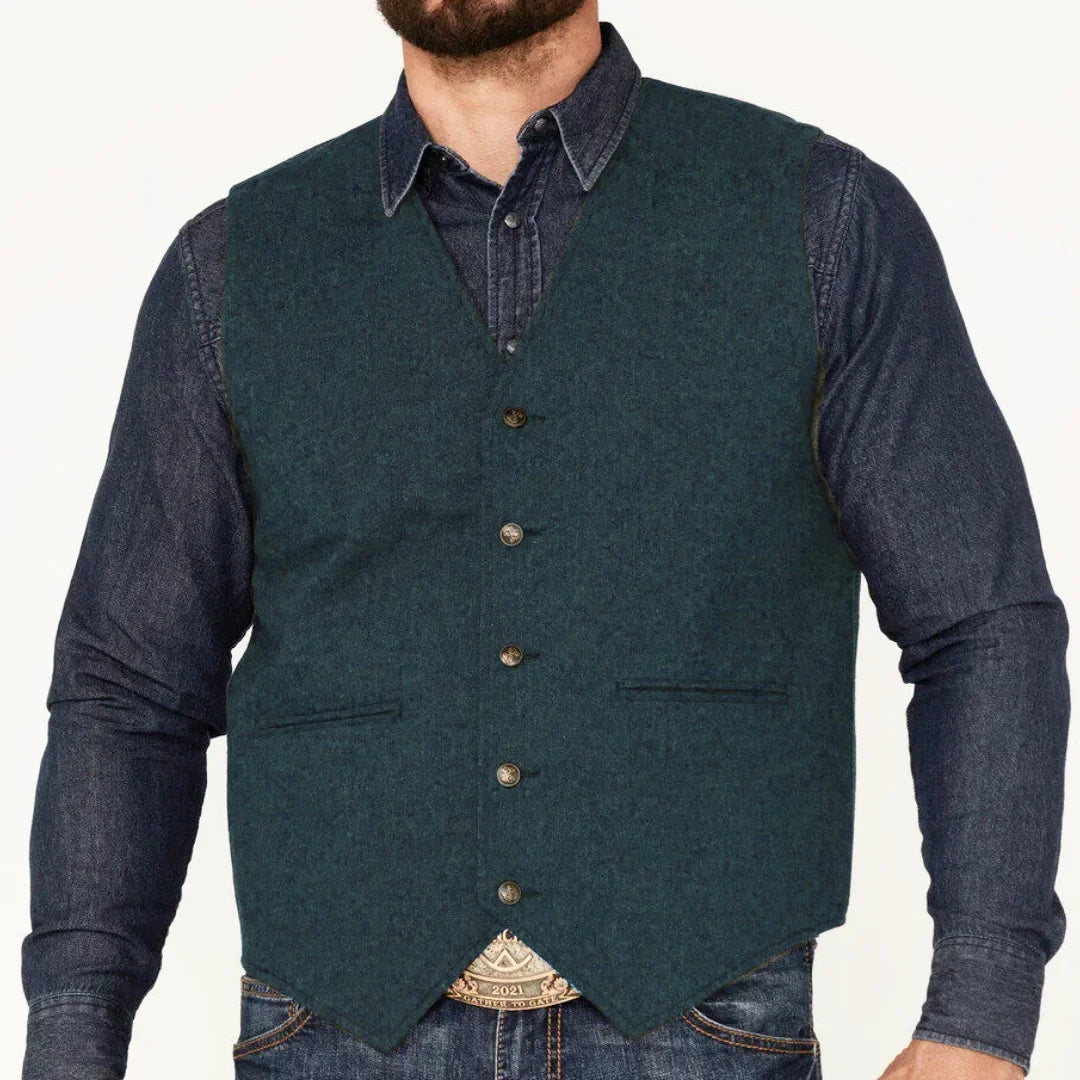 Men's Suit Vest – Herringbone Weave, Single Button, V-Neck, Wedding & Business Formal