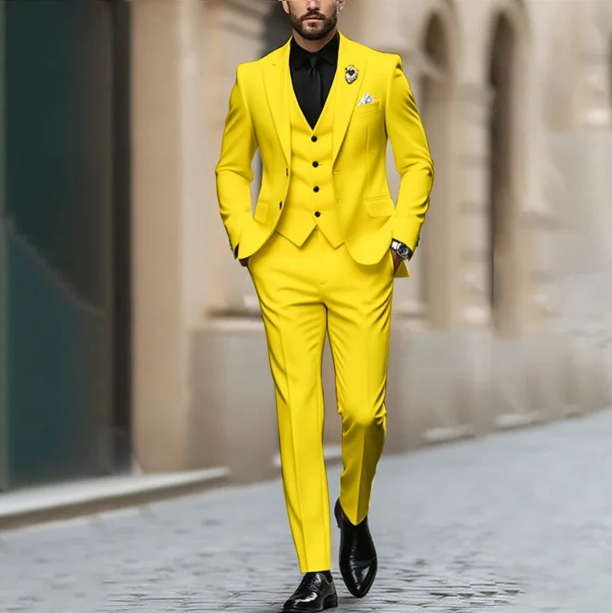 Purple Men Suit Single-breasted Peak Lapel 3 Pieces(Jacket+Pants+Vest) Male Formal Wedding Party Set