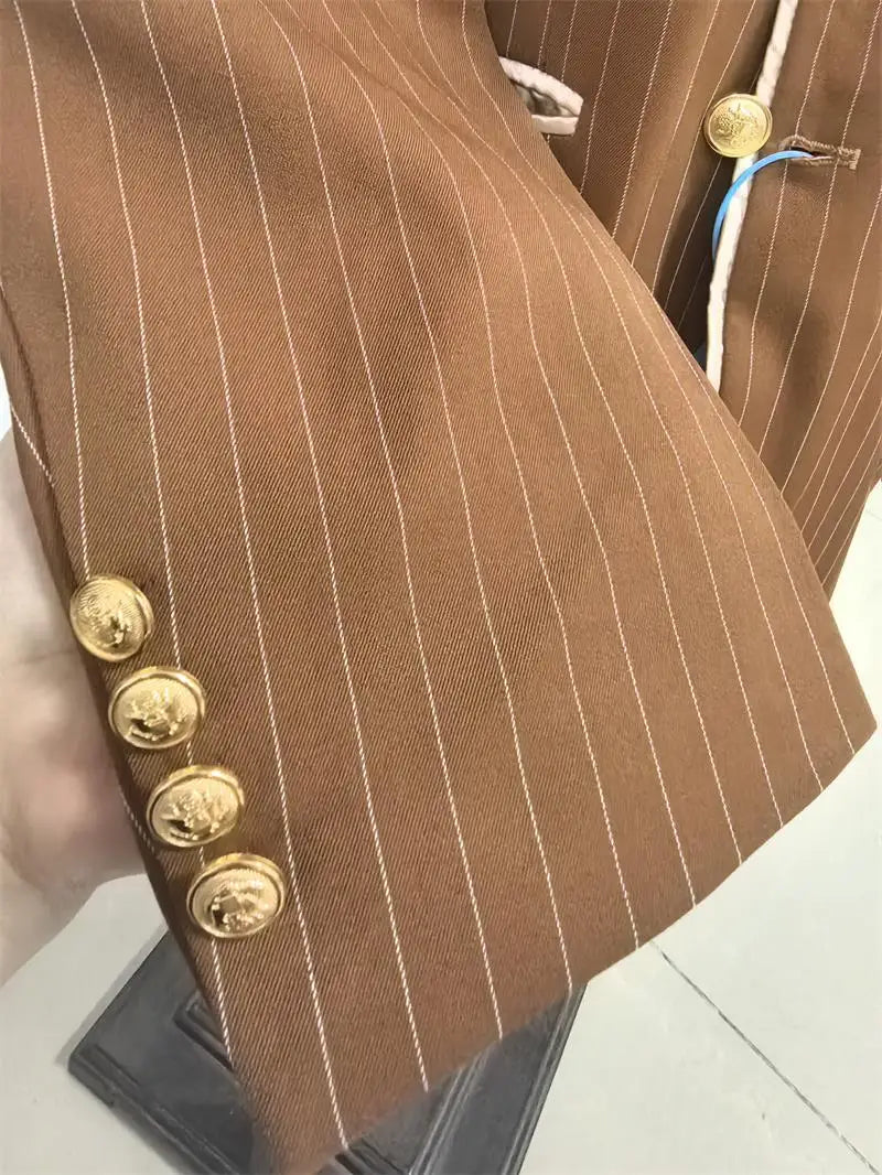 Business Fashion Suit Jacket Striped Suit Jacket with Double Row Metal Buckles Blue Blazer Striped Jacket Man Top Man Coat