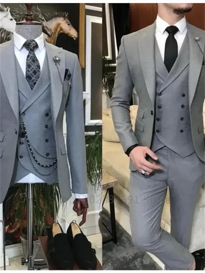 3 Pieces Men's Slim Fit Suits Wedding Groom Prom Terno Masculino Custom Blazer Jacket Vest Pant Sets