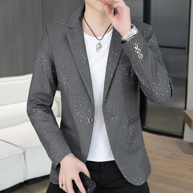 Blazer Men's Sequined High-end Hot Diamond Style Business Outdoor Travel Wedding Youth Slimming Casual High Formal Wear Blazer