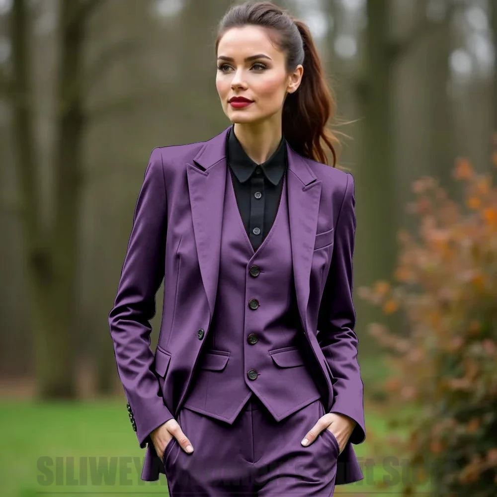 Women 3 Piece Suit Set Blazer Vest Pants Slim Fit Office Business Party Formal Attire Customizable Size for Ladies