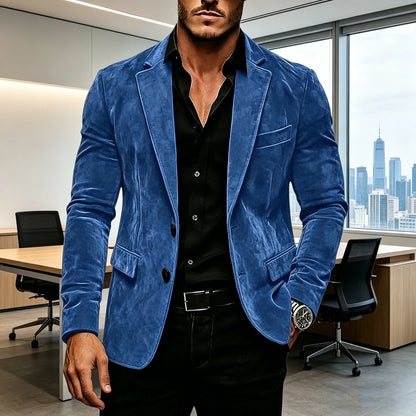 Vintage Men's Suede Blazer Slim Fit 2 Button Notched Lapel Casual Suit Jacket Formal Business Tuxedo Wedding Party Daily Wear