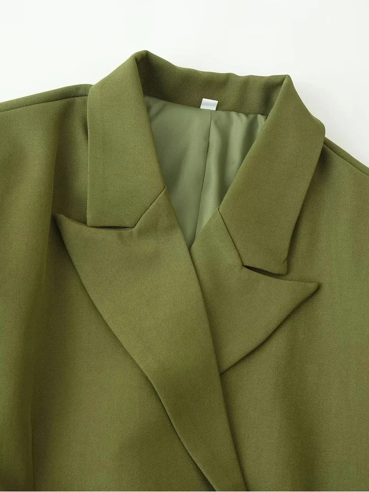 Women's Belted Waist Blazer Jacket Double Button Slim Suit Coat Long Sleeve Elegant Office Chic Minimalist Jacket