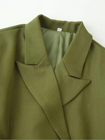 Women's Belted Waist Blazer Jacket Double Button Slim Suit Coat Long Sleeve Elegant Office Chic Minimalist Jacket