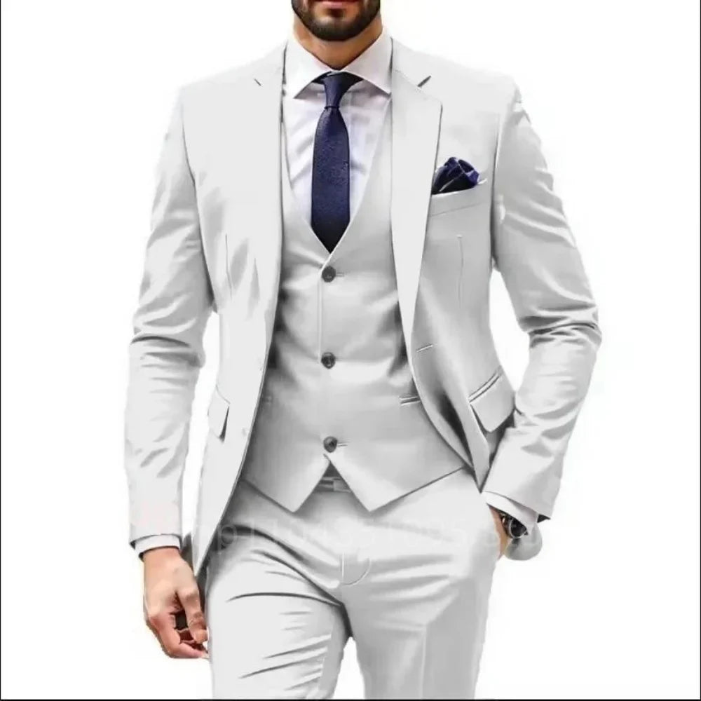 Elegant Brown 3 Piece Men's Wedding Suit with Jacket Pants Vest - Single Breasted Notch Lapel Business Blazer Male Clothing