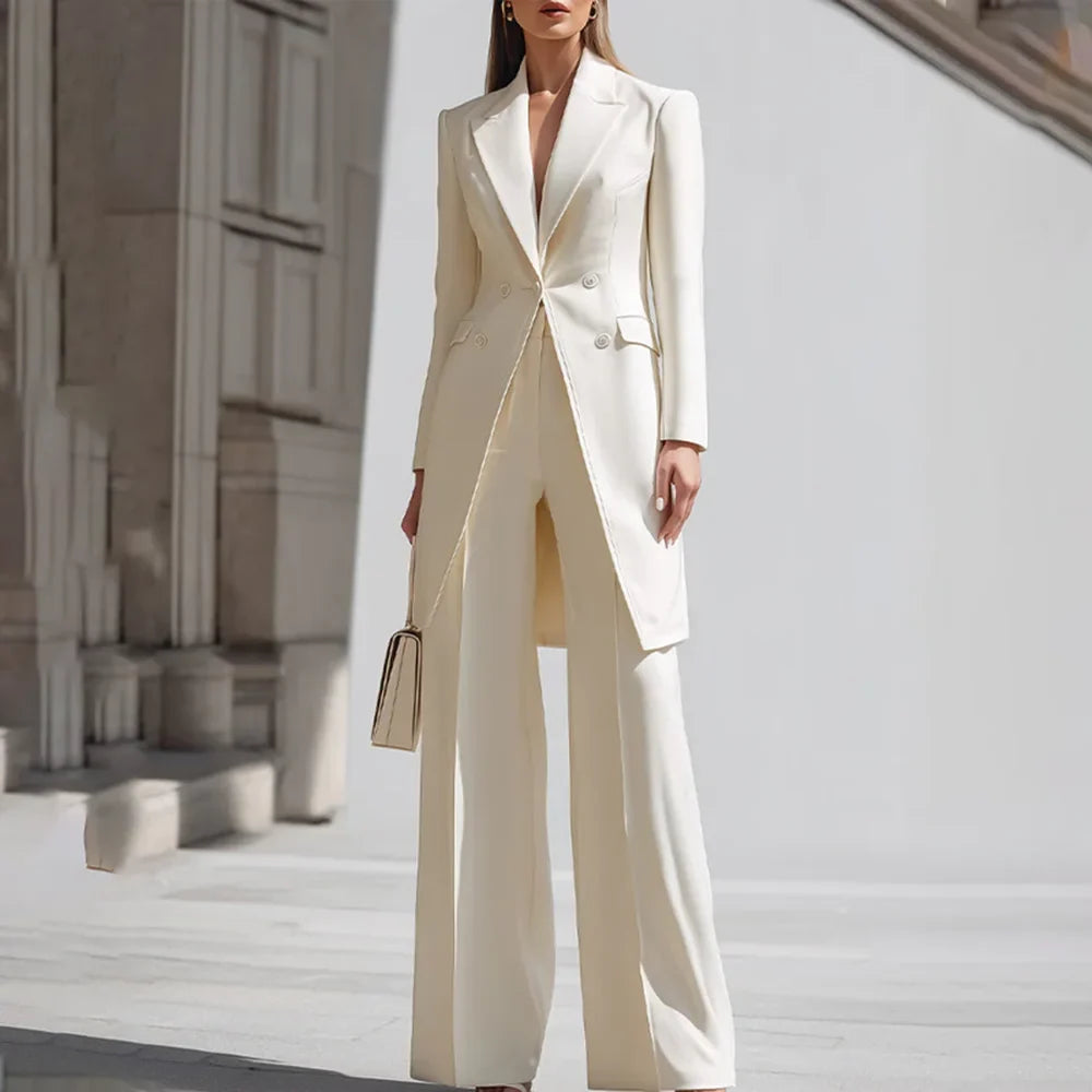 Luxury Women Pants Sets 2 Piece Chic Peak Lapel Double Breasted Outfit Fashion Elegant Daily Casual Party Office Lady Suits