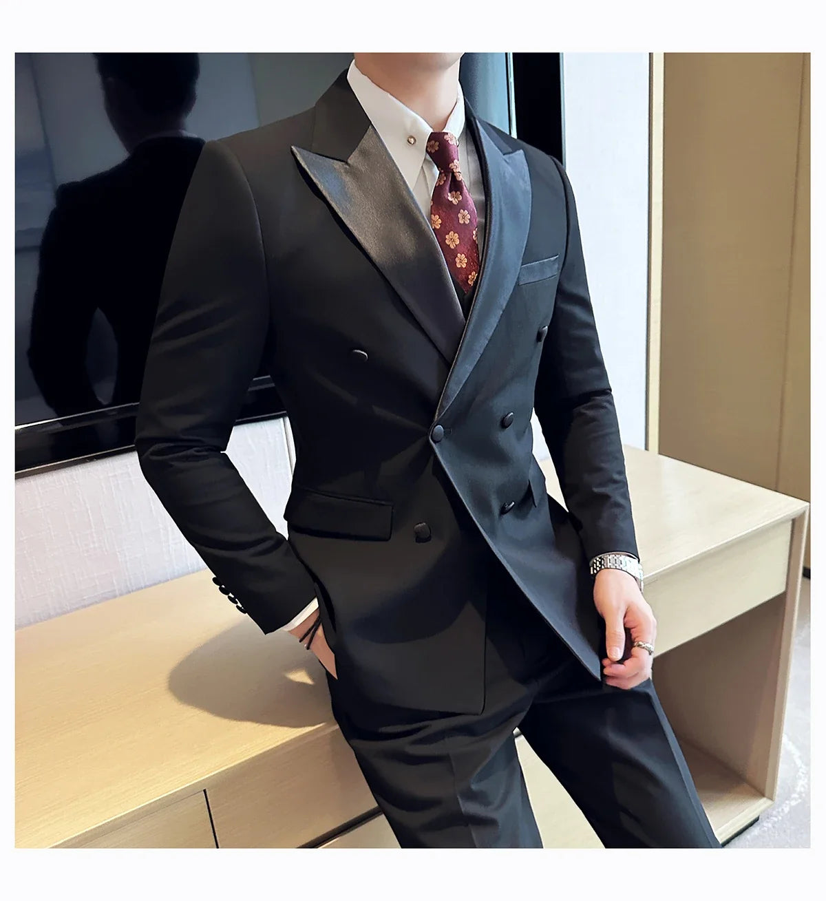 Plus Size 6XL 5XL Men Formal Business Suit 3 Set Pieces Classic Slim Fit Business Suits Sets Autumn Men Wedding Party Tuxedo