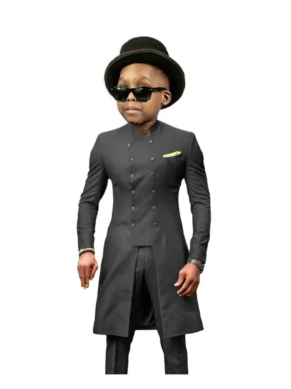African Stand Collar Kids Long Suit Set 2 Pieces Wedding Guest Outfit Double Breasted Boys Formal Tuxedo Birthday Party Wear