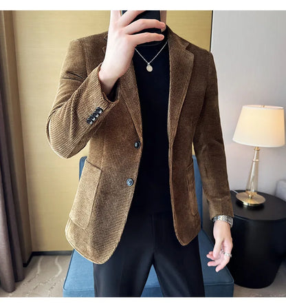 Autumn Winter New Chenille Velvet Suit Jacket Men's Casual Business Fashion Formal Party Coats  Tailcoat Men's Clothing 4XL-M