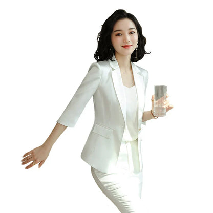 High-end Premium Women's Blazer Pant Two Piece Office Suit 2022 Spring New Elegant Temperament Female Jacket Casual Ninth Pants