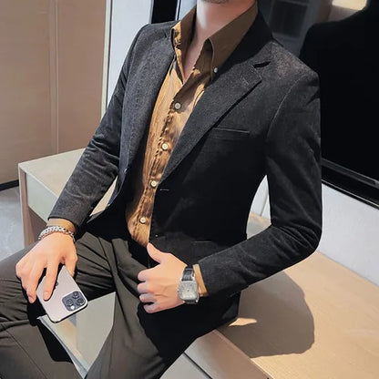 2023 Fashion Men's Corduroy Blazers Top Quality Business Casual Suit Jackets Slim Fit Wedding Groom Streetwear Social Dress Coat