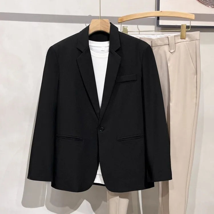 Men's Loose HK Style Plaid Blazer Wrinkle-Free Spring Autumn Casual Jacket
