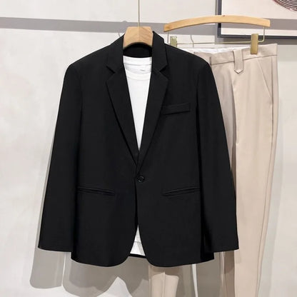 Men's Loose HK Style Plaid Blazer Wrinkle-Free Spring Autumn Casual Jacket