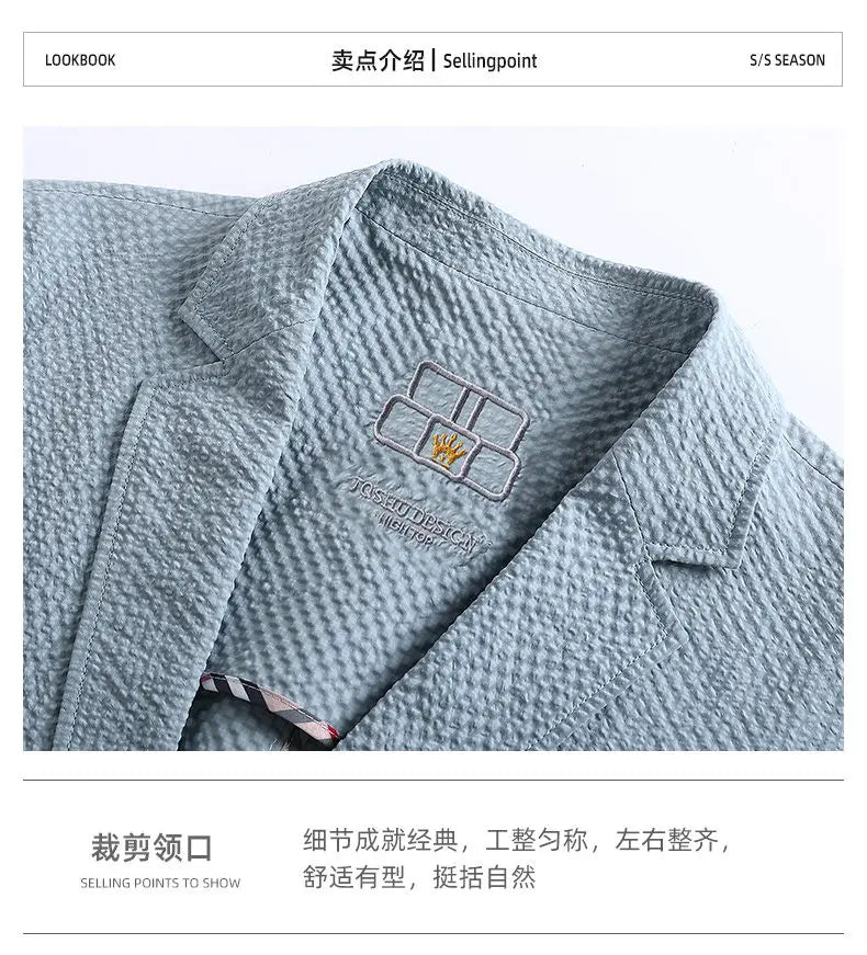2026 Sun Protection Lightweight Blazer - Fashionable Business Outdoor Travel Wedding Casual Korean Men's Bubble Weave Blazer