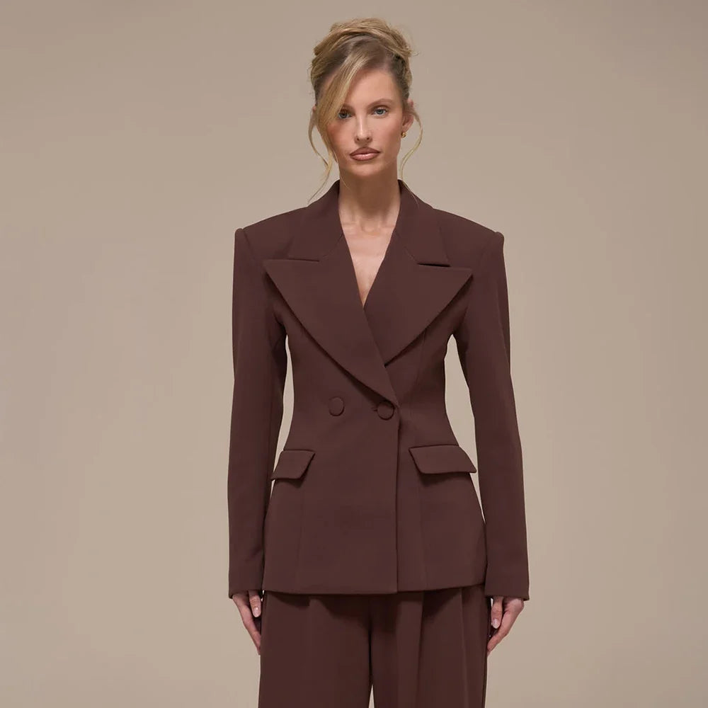High-end Women's 2 Piece Suit Peaked Lapel Double Breasted Jacket+Pants Set Formal Evening Party Outfit Elegant Office Wear