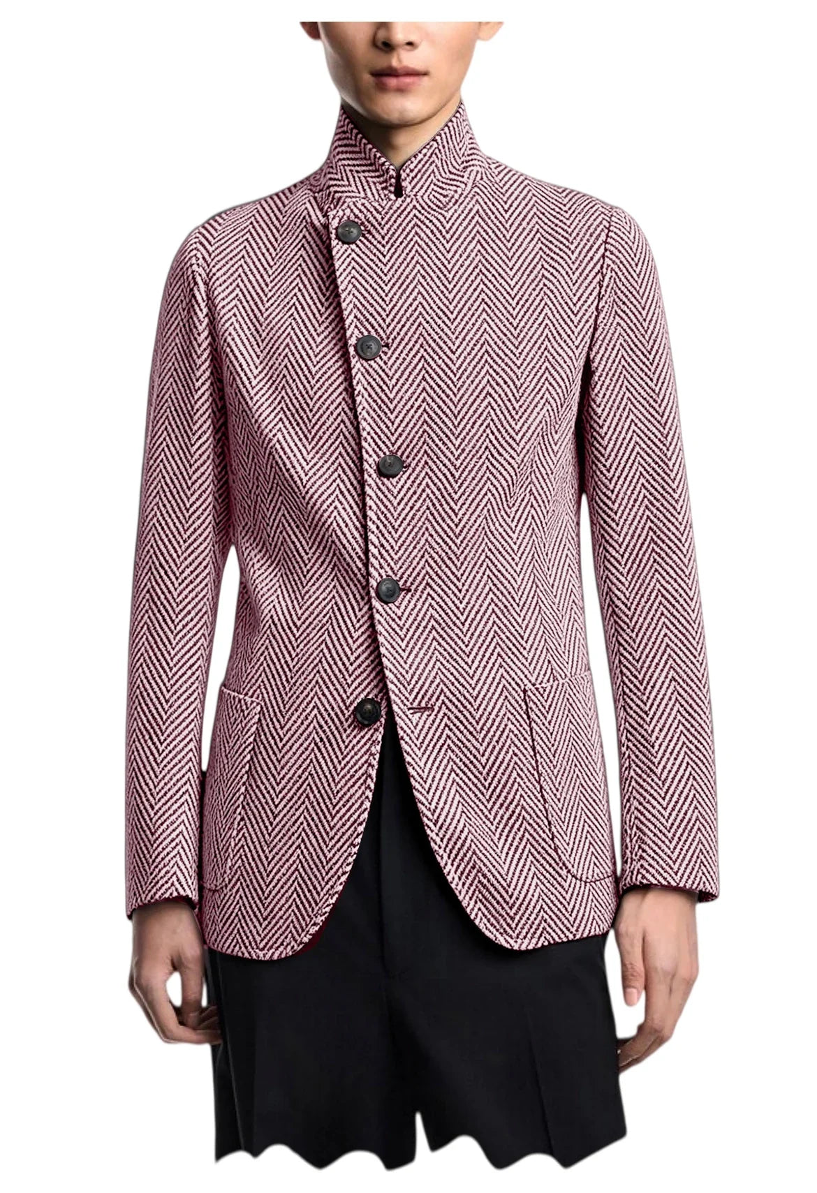 Men's Herringbone Tweed Blazer Stand Collar Slim Fit Business Casual Suit Jacket Spring Daily Commute Lightweight Sport Coat