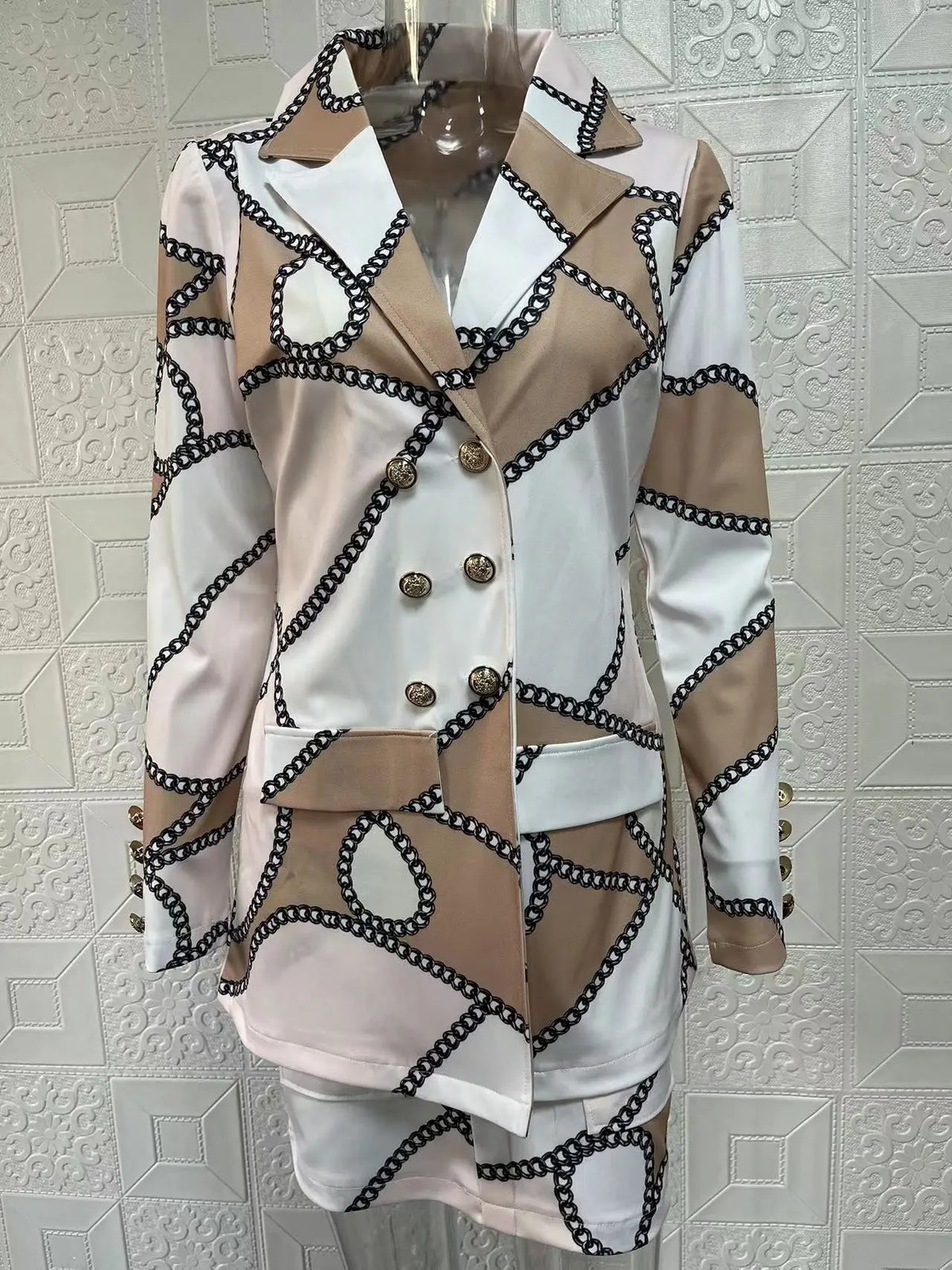Fashionable Casual Print Long Sleeve Women's Suiting Skirt Ensemble Autumn Commute Wear Polyester Fabric Unisex O2O Sales