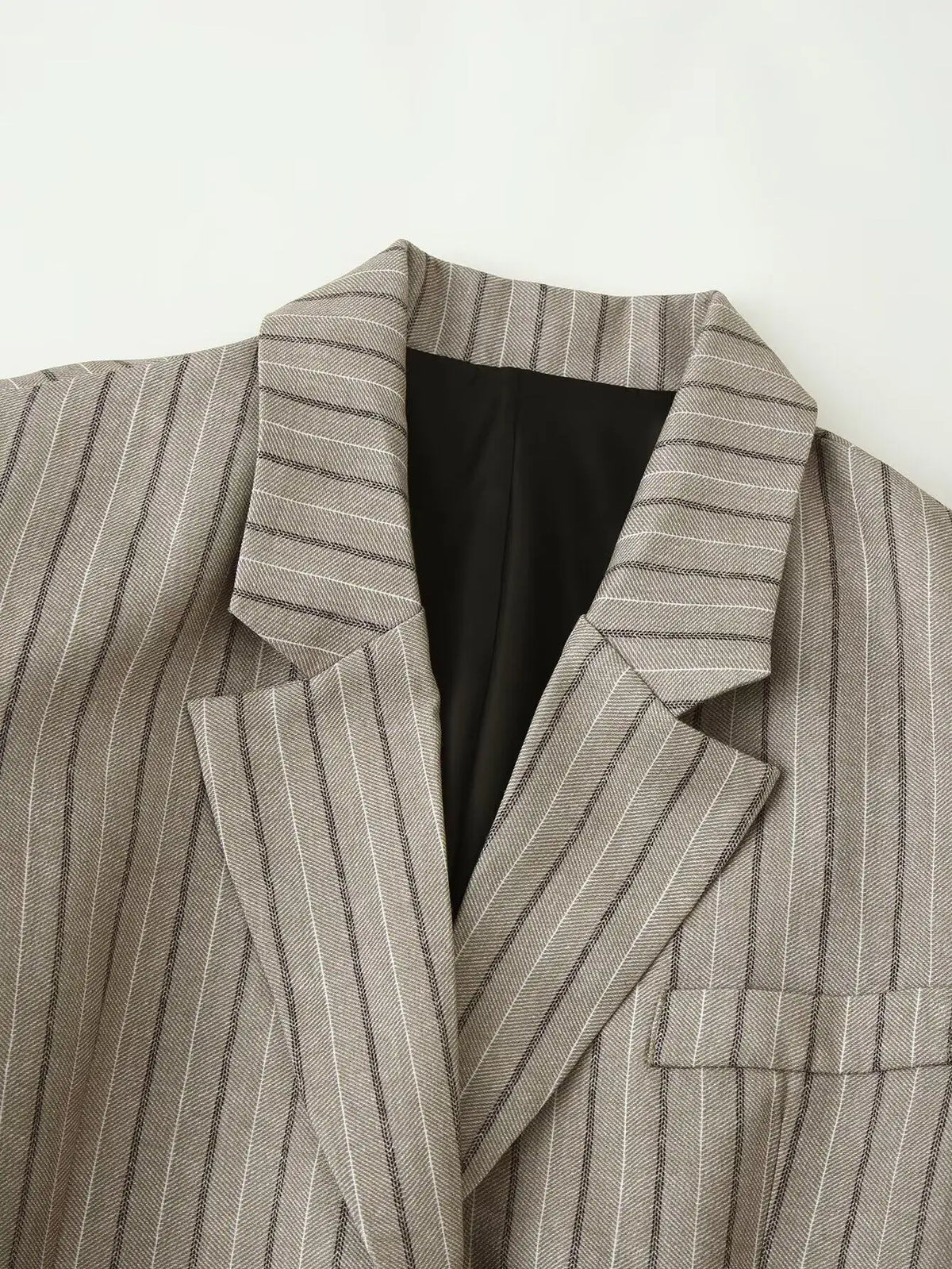 Women Khaki Striped Blazer Jacket Y2k 2000s Vintage Suit Coat European & American Elegant Fashion Belted Twill Blazer Outerwear