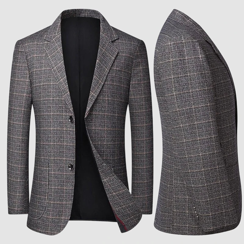 High-End Men's Fashionable Grid Suit Jacket Versatile Trendy Elderly Men's Single-Breasted Elegant Outerwear
