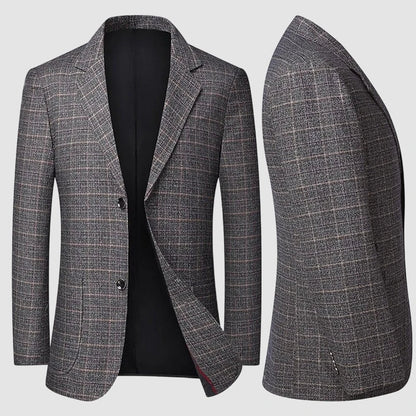High-End Men's Fashionable Grid Suit Jacket Versatile Trendy Elderly Men's Single-Breasted Elegant Outerwear