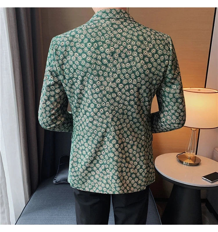 Autumn Winter Corduroy Flower Blazers Men Slim Fit Casual Suit Jacket Casual Suit Jacket Wedding Business Dress Coat Streetwear