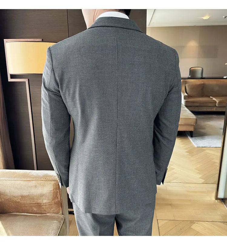 Autumn and winter high-end men's fashionable and stylish suit set, groom's wedding dress three-piece set, Korean-style slimming