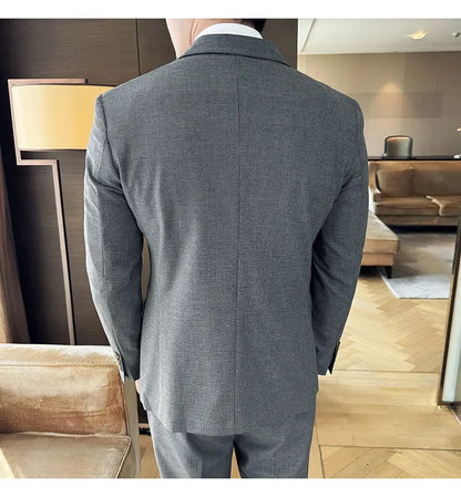 Autumn and winter high-end men's fashionable and stylish suit set, groom's wedding dress three-piece set, Korean-style slimming