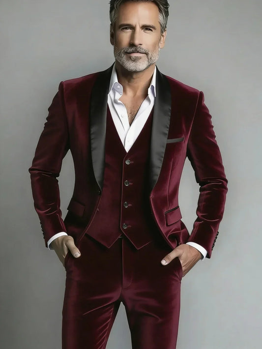 New Formal Velvet Suit Set 3 Pieces Business Outfit Handsome Shawl Lapel Slim Fit Suits For Men Wedding Groom Sets Plus Size