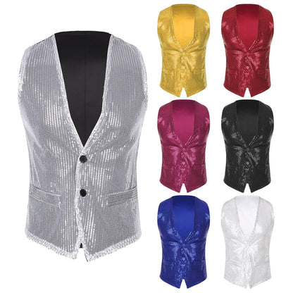 Fashion Women Sleeveless Vests Glittery Sequins Vest Music Festival Clubwear Waistcoat for Jazz Dancing Party Club Costumes