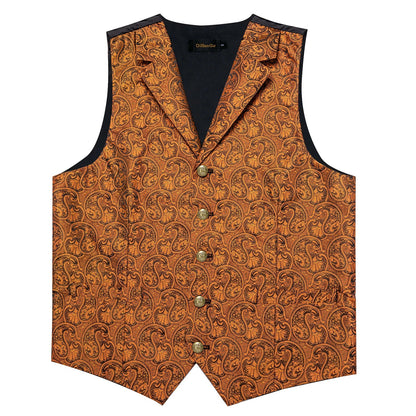 Men's Paisley Suit Vest – Single-Breasted Waistcoat with Tie, Handkerchief & Cufflinks for Weddings & Banquets
