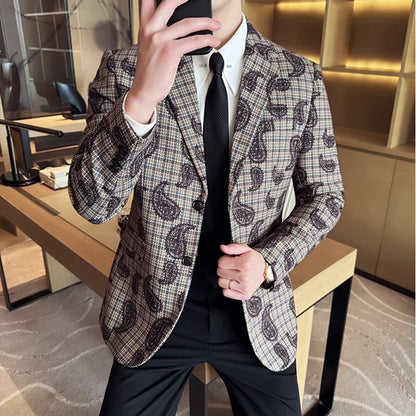 2025 Fashion Embroidery Jacquard Suit Jacket Korean Style Slim Fit Business Formal Social Prom Party Tuxedos Men Clothing 5XL-M