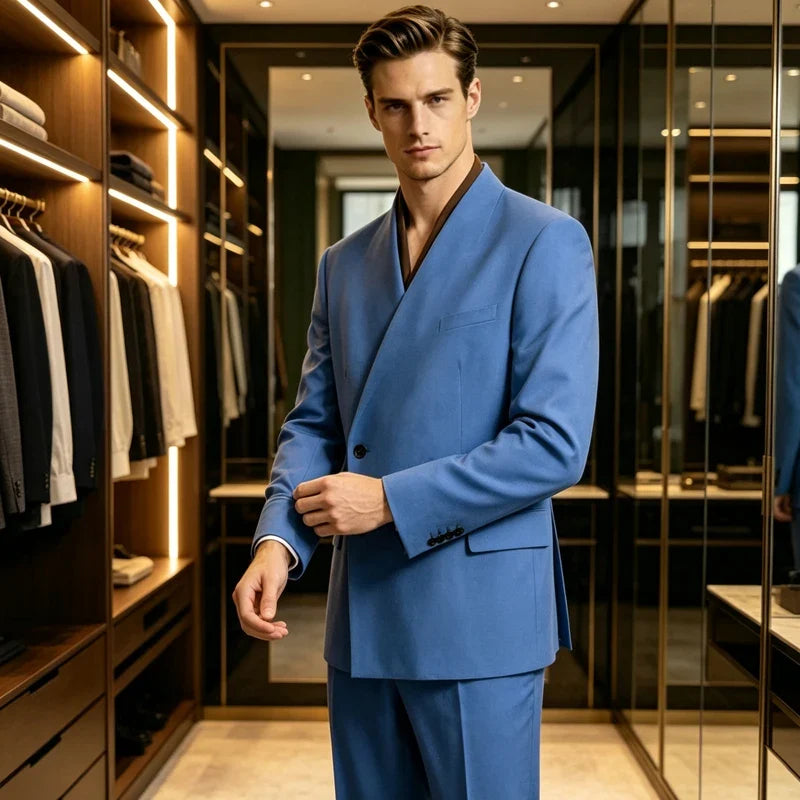 Men's 2-Piece Suit No Lapel Cross V-Neck Loose Blazer & Trousers – Wedding & Formal Occasions