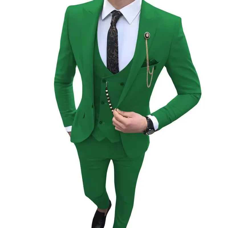 Nouveaux Costumes Homme de Luxe Élégants Ensemble 3 Pièces Tendance Décontracté Chic Coupe Ajustée Revers Pointu Blazer Social Mariage Smoking Bureau