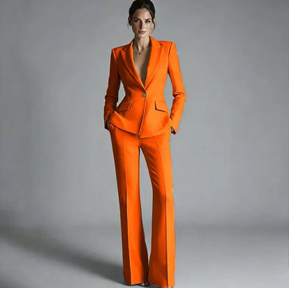 Elegant Women's One-Button Jacket+Pants Suit Set Classic Pink Peaked Lapel 2 Piece Formal Business Wedding Guest Outfit