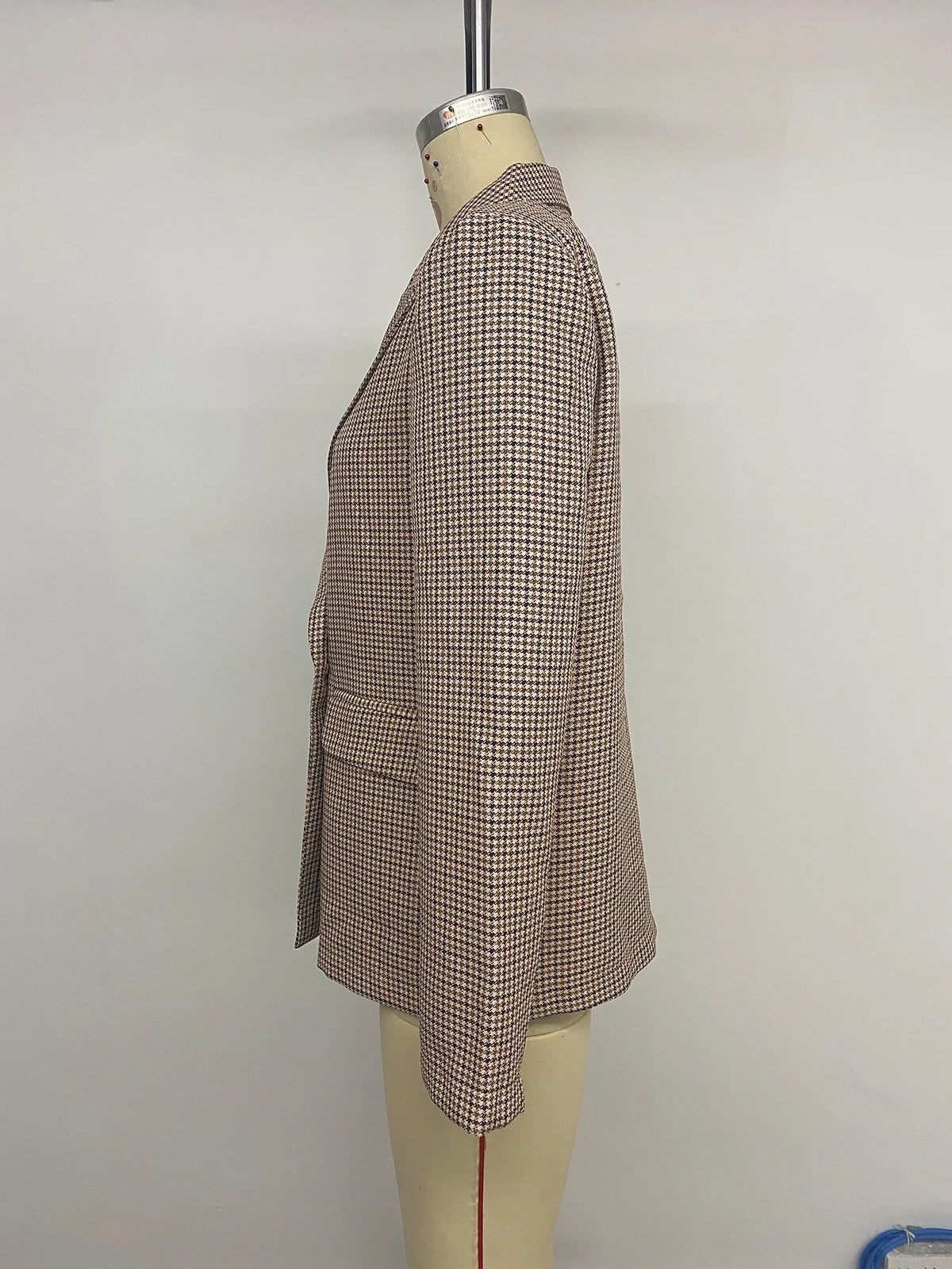 Spring Autumn 2026 Vintage Houndstooth Blazer Women Notched Loose Jacket Coat Women Clothing Female Casual 63997