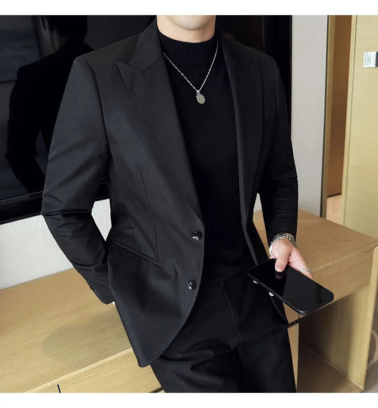 High Quality Solid Color Business Suit Jacket Men Fashion Casual Wedding Groom Suit Jackets Street Wear Social Blazer Masculino