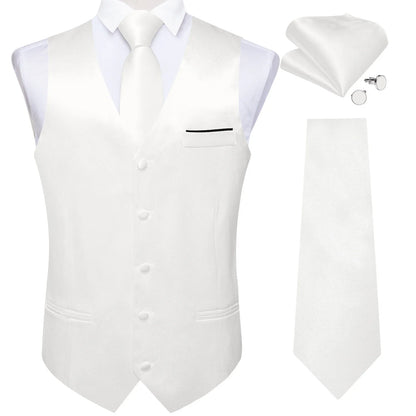 Men's Satin Suit Vest Set with Tie Handkerchief and Cufflinks for Wedding and Prom