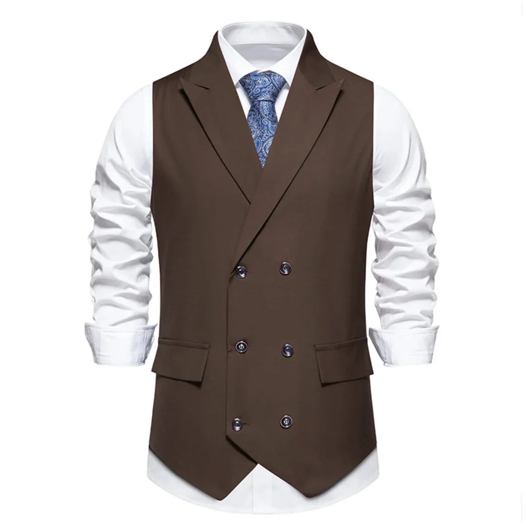 Men's Suit Vest with Lapel Double Button Solid Waistcoat for Wedding and Business