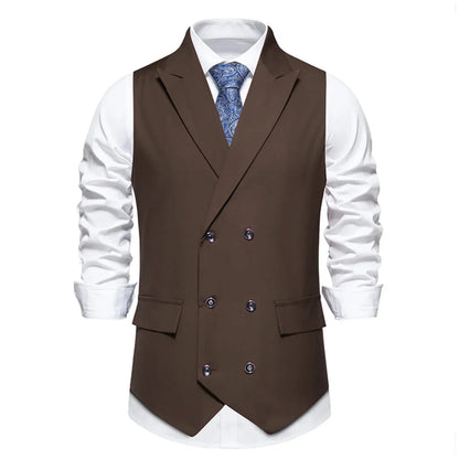 Men's Suit Vest with Lapel Double Button Solid Waistcoat for Wedding and Business
